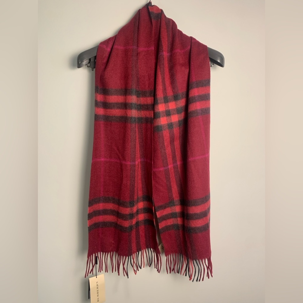 Burberry Burgundy Cashmere Check Scarf